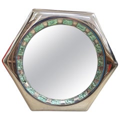 Italian Modern Chrome And Chiseled Glass Mirror