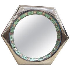 Italian Modern Chrome And Chiseled Glass Mirror