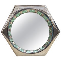 Italian Modern Chrome And Chiseled Glass Mirror
