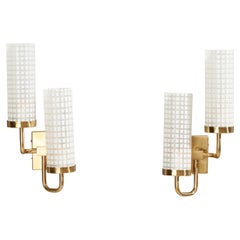 Swedish Designer, Wall Lights, Brass, Glass, Sweden, 1950s