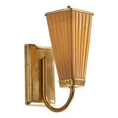 Swedish Designer, Wall Light, Brass, Fabric, Sweden, 1940s