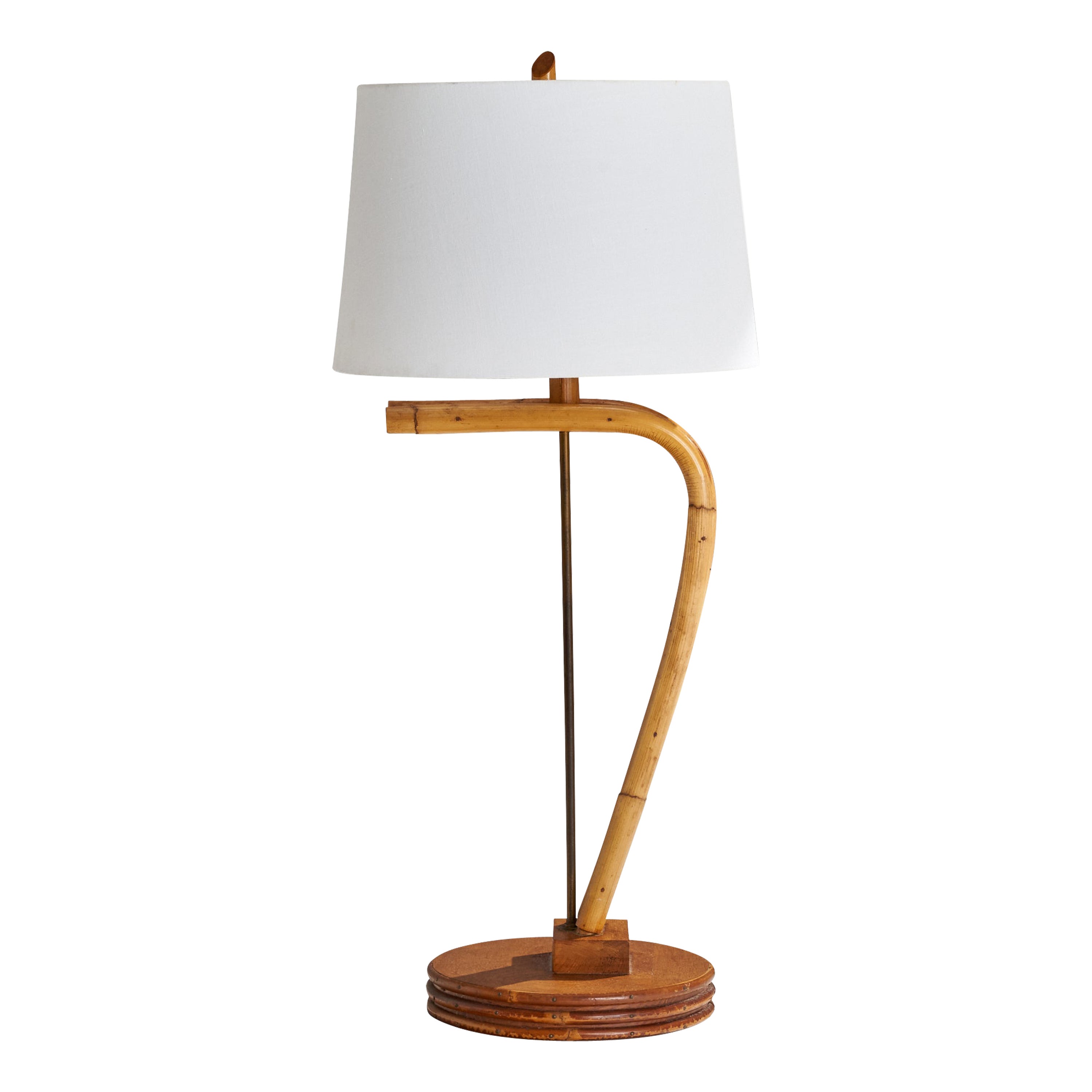 American Designer, Table Lamps, Bamboo, Brass, Wood, USA, 1950s For Sale