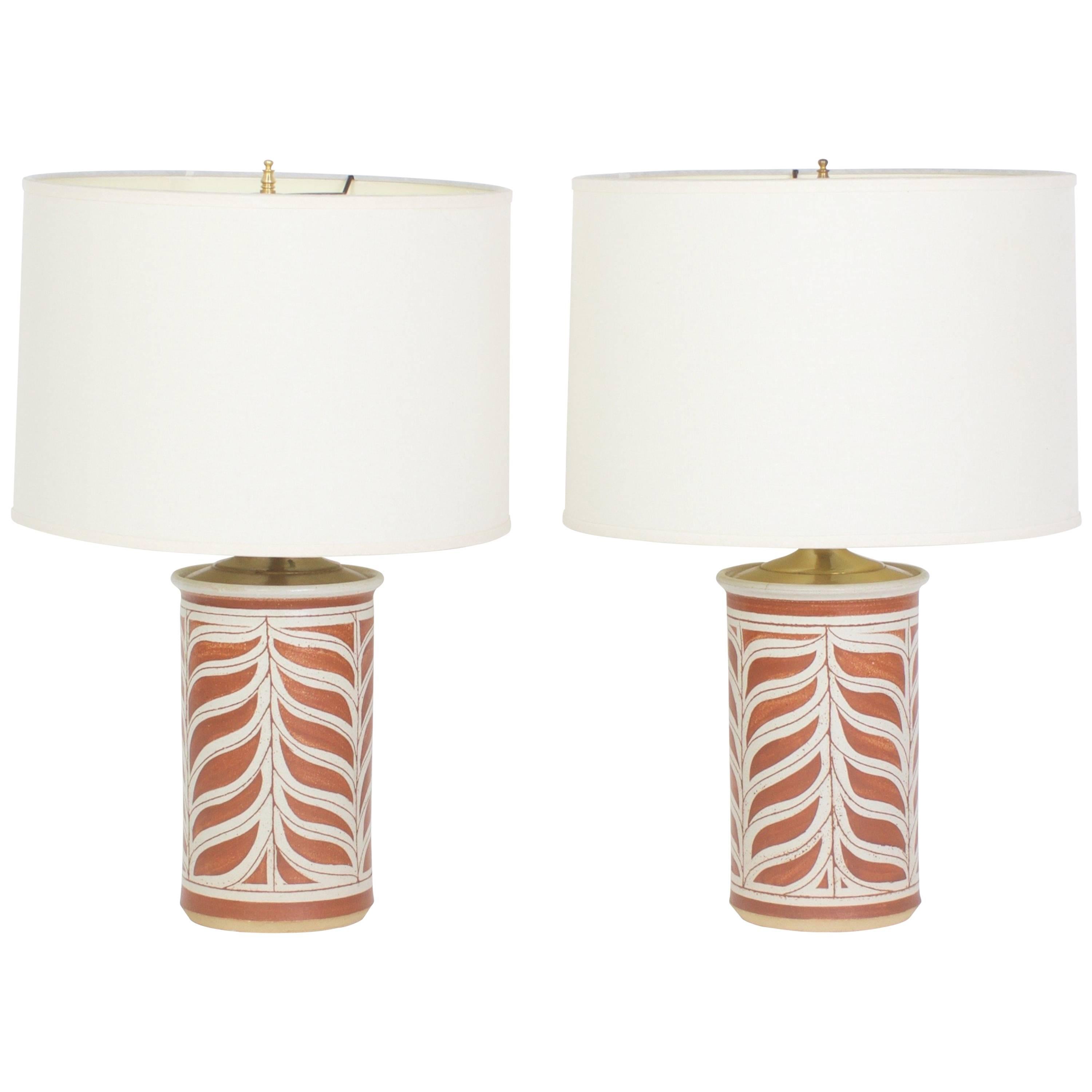 Pair of Glazed Terra Cotta Table Lamps