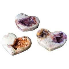 Set of 3 High-Grade All-Natural Pink Amethyst Hearts, Valentine Decor and Gift
