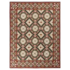 Rug & Kilim’s Transitional Style Needlepoint Rug, Red, Green Floral Pattern