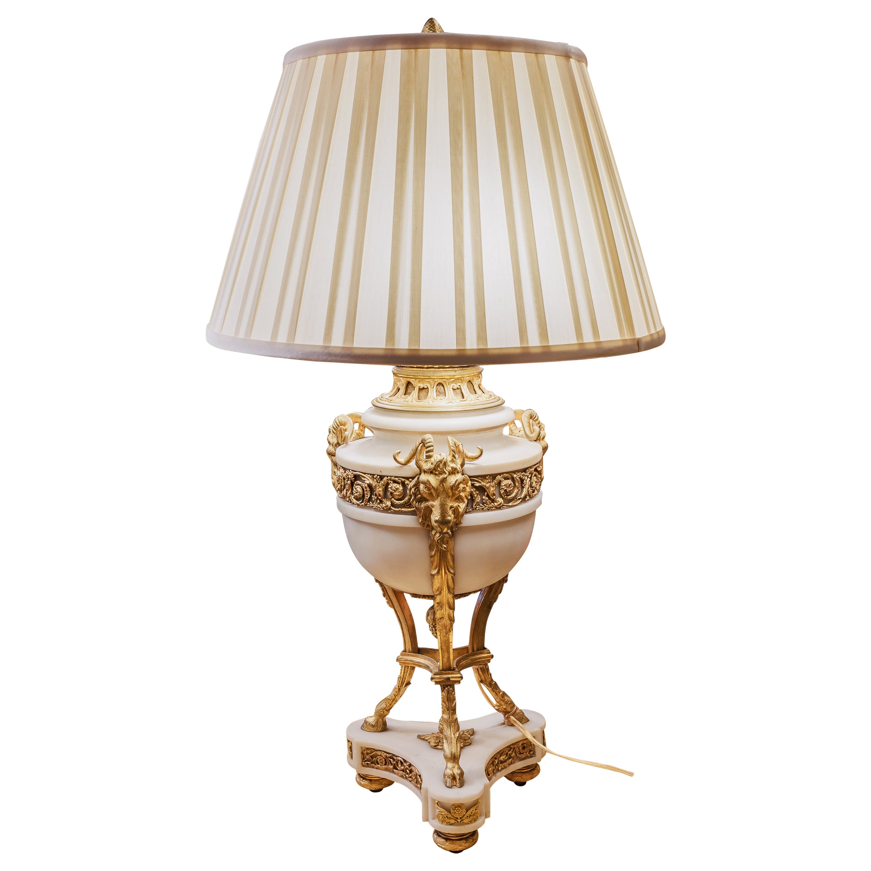 A fine and large 19th c French Louis XVI Carrera marble and gilt bronze lamp