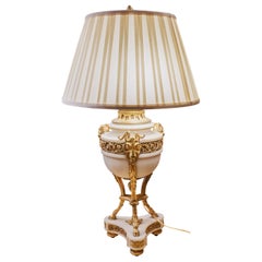 Antique A fine and large 19th c French Louis XVI Carrera marble and gilt bronze lamp