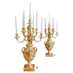 Une très belle paire de grands candélabres en bronze doré du 19ème siècle. 9 Lights