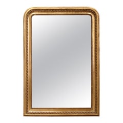 19th Century French Louis Philippe Carved Giltwood Wall Mirror with Rope Decor