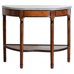 French Louis Philippe Walnut & Ebonized Marble Top 2-Tier Console Table, ca.1830