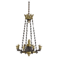 Patinated Metal and Brass French Empire Period 8-Arm Chandelier, ca. 1810