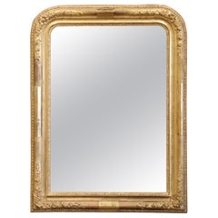 19th Century French Louis Philippe Carved Giltwood Mirror with Floral Decor