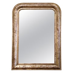 Specchio in legno dorato francese del XIX secolo di Louis Philippe con decorazioni floreali incise