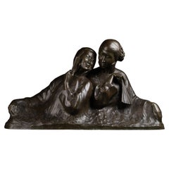 Gaston Hauchecorne: „Die Verbündeten“, patinierte Bronzeskulptur, ca. 1930