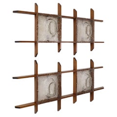 Mazzega Attributed Italian Teak Wall Mount Light with Slumped Glass Shades