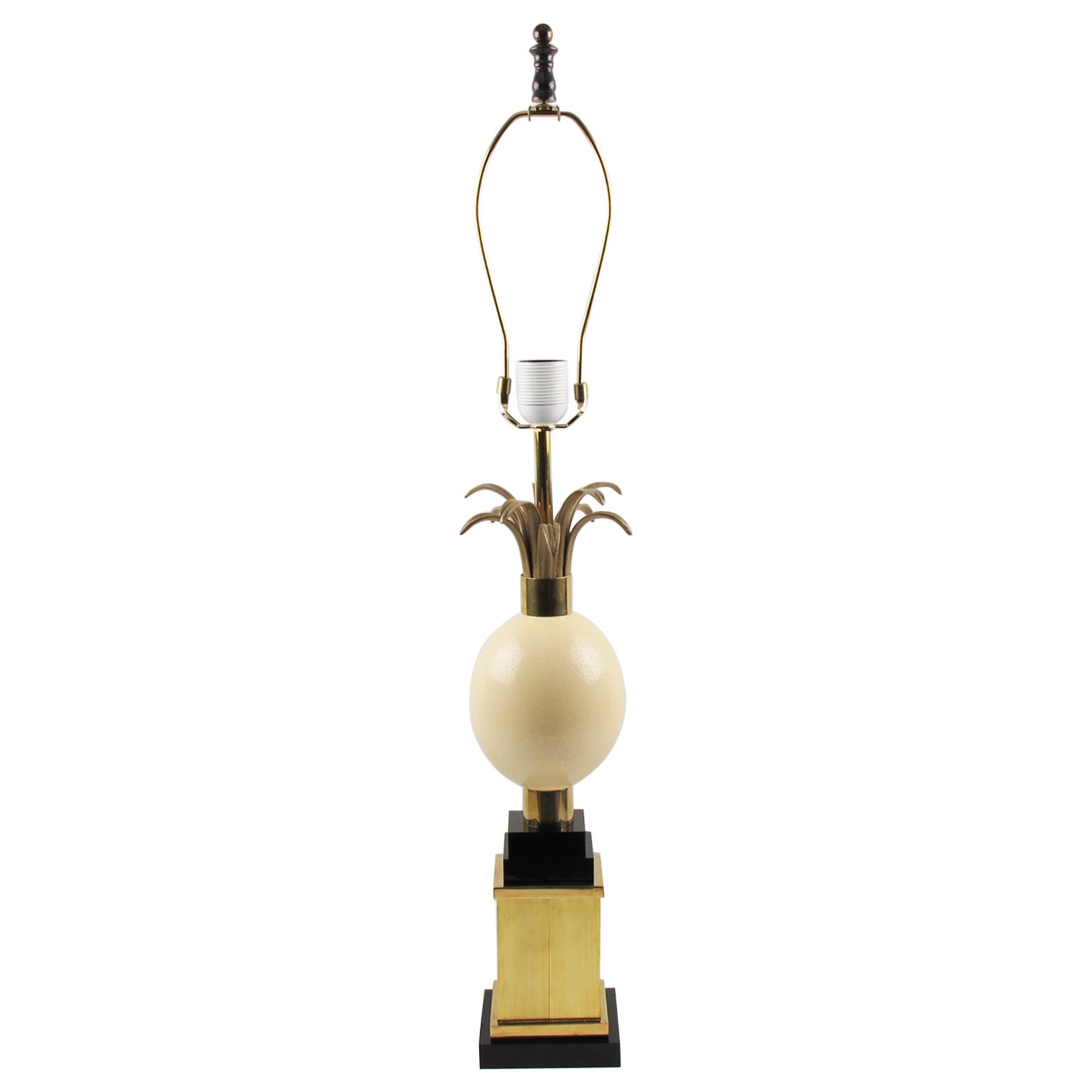 Maison Charles France, Ostrich Egg and Brass Table Lamp, 1970s