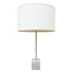 RAAK Marmor und Chrom Dual Glühbirne Tischlampe mit neuen Leinenschirm aus der Mitte des Jahrhunderts