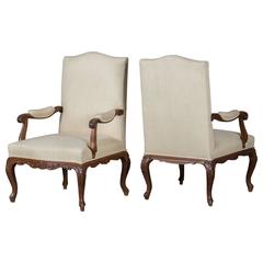 Pair of Antique French Louis XV Style Walnut Armchairs, circa 1820