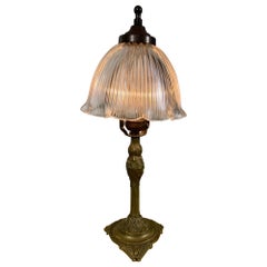 Antique Petite Bookshelf Lamp with Holophane Shade