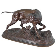 Pierre Jules Mene Bronze, "Chien Braque a La Feuille"