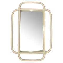 1960s Bohemian Bent Bamboo Rattan Beige Rectangle Wall Mirror Hollywood Regency