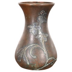 Antique Heintz Arts & Crafts Sterling Silver on Bronze Petite Vase