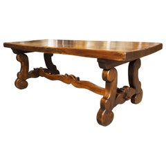 Robust Carved Elm Dining Table from Spain, Early 1900s