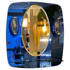 Vintage Blue Mirror with Sconces by Cristal Art, Turin Italy 1960s