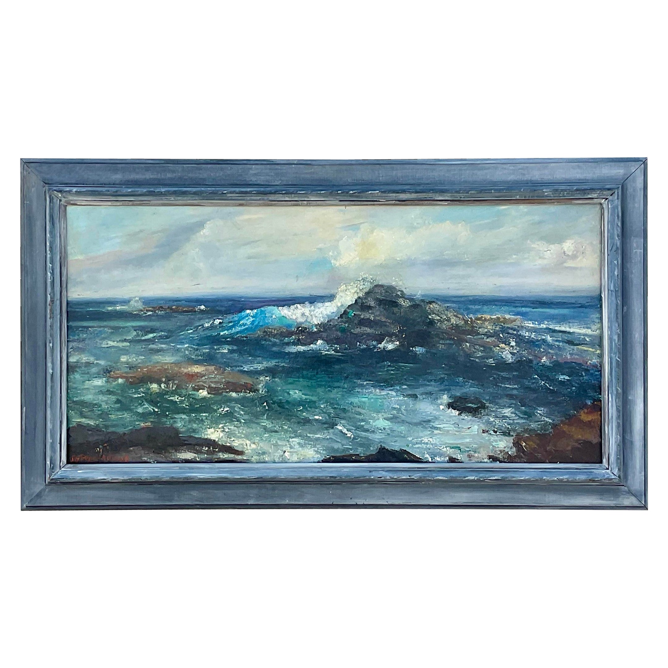 Vintage Coastal Original Oil Seascape Painting on Canvas