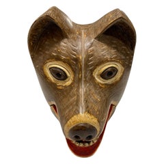 Masque japonais Showa en bois sculpté Kyogen Noh Theater Raccoon Dog Tanuki