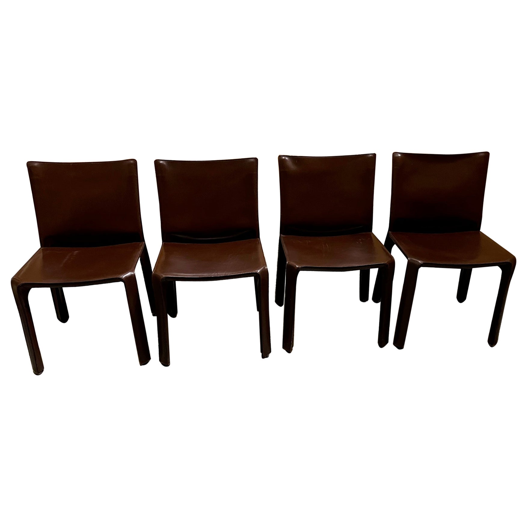 Set of Four Cassina Cab Leather Chairs by Mario Bellini