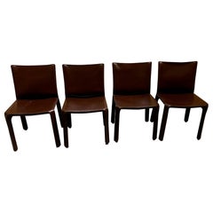 Vintage Set of Four Cassina Cab Leather Chairs by Mario Bellini
