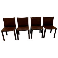 Set of Four Cassina Cab Leather Chairs by Mario Bellini