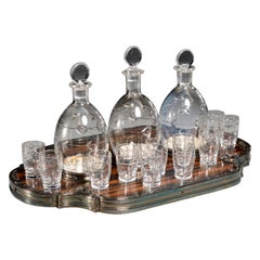 19th C Boin-Taburet Paris Cordials Set on a Silver Plate and Macassar Ebony Tray