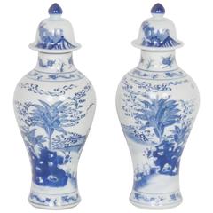 Blue and White Chinese Export Style Porcelain Lidded Jars