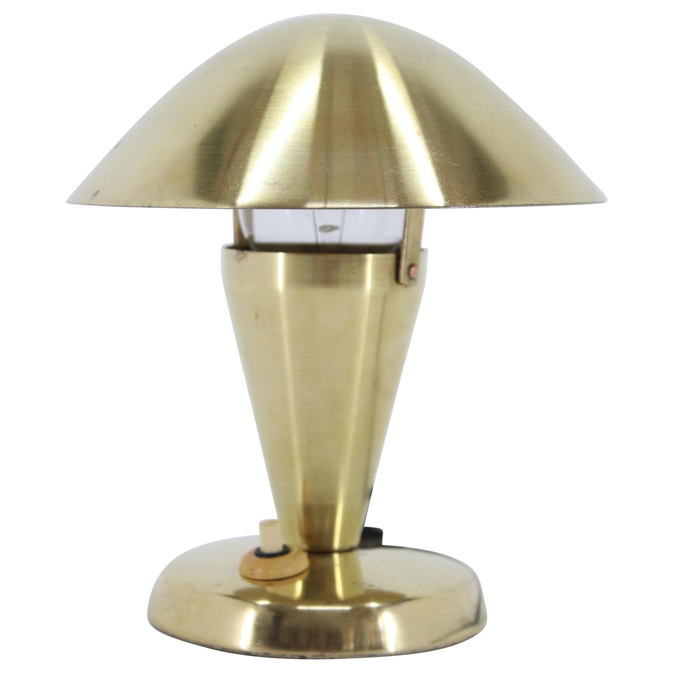 1930s Bauhaus Brass Finish "Mushroom" Table Lamp, Czechoslovakia