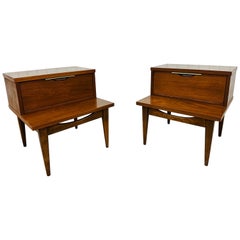 Vintage Mid-Century Modern Kent Coffey Tableau Walnut Nightstands - Set of 2