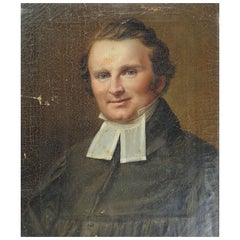 Mid 19th Century Portait Painting of Blue Eyed Clergyman
