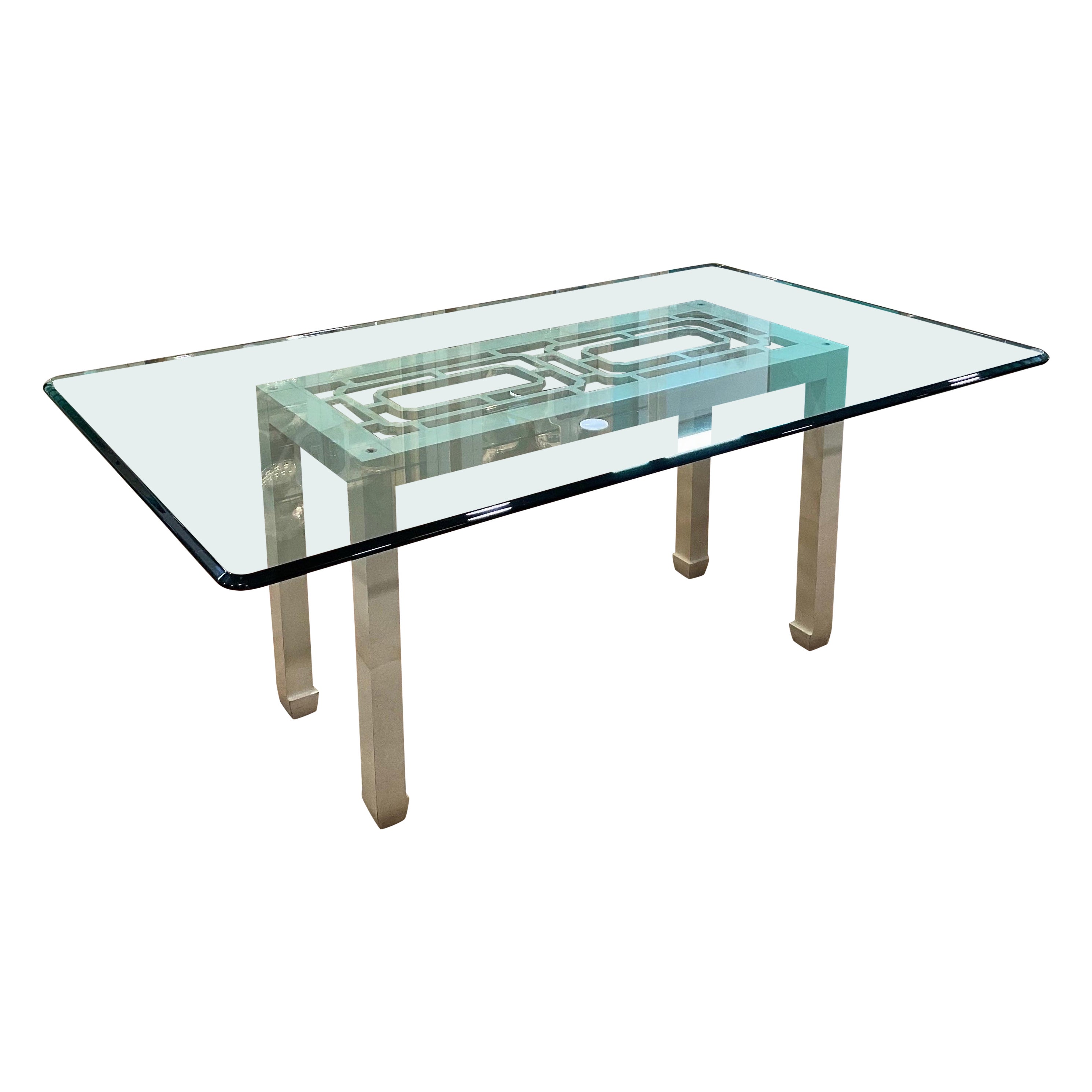 Table de salle à manger Chippendale en treillis, finition fausse peau de chèvre, Henredon, 1970