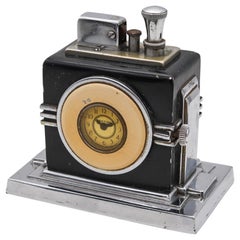 Used Ronson 1936 Maltese Art Deco Machine Age Small Dial Clock With Touch-Tip Lighter