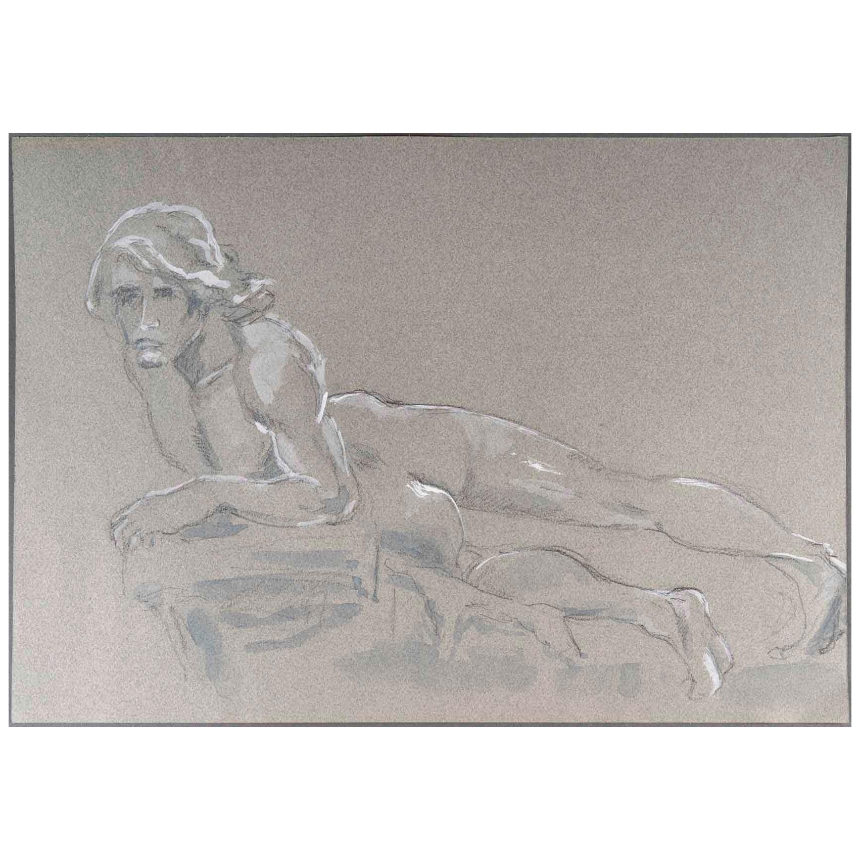 Pencil and Watercolour Drawing on Paper of a Reclining Man, 20th Century.