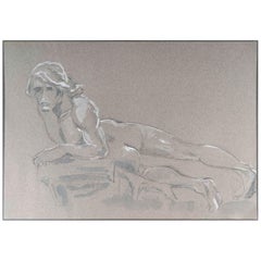 Pencil and Watercolour Drawing on Paper of a Reclining Man, 20th Century.