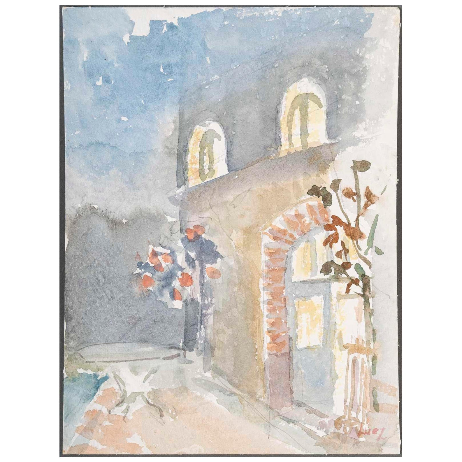 Dibujo en acuarela sobre papel de Evelyne Luez, 1980