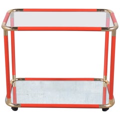 Restored 1980s Vintage Bar Cart in Wood, Brass, and Glass