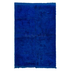 Handmade Turkish Tulu Rug in Indigo Blue, 100% Wool, Custom Options Available