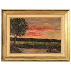 20th Century Oil on Board Italian Signed F. Rontini Landscape Painting Sunset