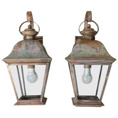 Pair of Vintage Solid Brass Wall Lantern