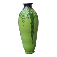 Vase Art Deco Italy 1920 Manifattura PALAZZI ROMA Green and Floral Decorations 