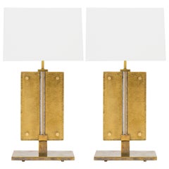 Pair of Murano Gold-Leafed Glass Slab Table Lamps