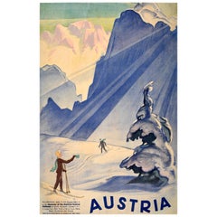 Poster da viaggio per sci e sport invernali originale d'epoca Austria Paul Kirnig Art Deco